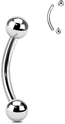 Agrewd G23 Piercing de titanio para cejas, barra vertical para labio, labio, barra curvada de 16 G, barra curvada de 6 mm, 8 mm, plata, Daith, tragus, labret, 6 mm, Titanio