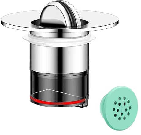 Tapon Lavabo con Filtro Amovible, Lavabo Tapón de Baño Universal, Tapón Desague Lavabo Antiobstrucción, Tapon Fregadero, Tapones de Filtro para Orificio Drenaje de 34-40 mm, con 1 Tapa de Rebosadero