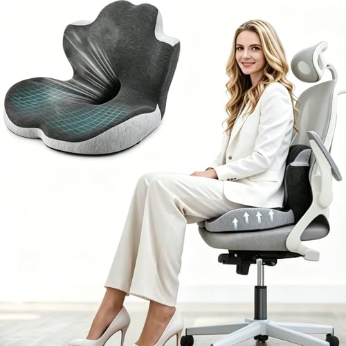 Memory Foam Seat Cushion with Lumbar Back Support, Ergonomic Chair Cushion for Pressure Relief & Pain Relief, Non-Slip Seat Pad for Office Chair, Car Seat, Wheelchair, Office Workers, Truck Drivers