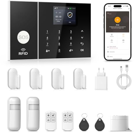 Kit di Allarme, Sistema di Sicurezza Domestica Senza Fili Connesso, Sistema di Sicurezza con Monitoraggio Assistito Opzionale, Senza Impegno a Lungo Termine, Funziona con Alexa
