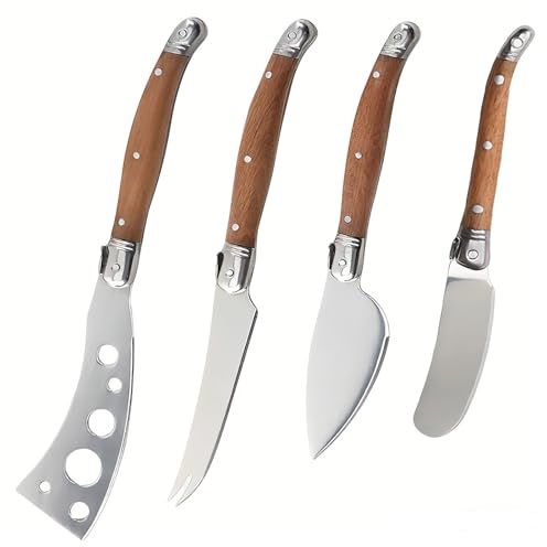 TMZDCJK Cheese Knives Set 4-Piece Small Cutlery Set Stainless Steel Pizza Cutter Butter Knives with Rosewood Handles for Cheese and Charcuterie Board
