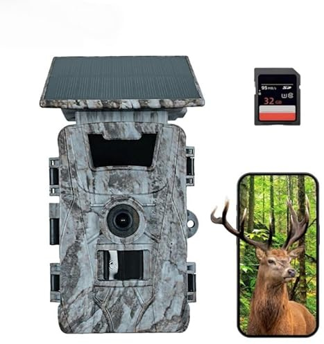 LMHOME Caméra de chasse Wi-Fi avec application - Fonctionne à l'énergie solaire - Batterie 5200 mAh - Vision nocturne - Temps de déclenchement 0,1 s - Étanche IP66 - Détecteur de mouvement pour caméra