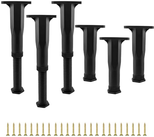Qelrosin 6 Pcs Bed Frame Support Legs, Adjustable Bed Legs for Wooden Bed Beams, Bed Frame Feet for Added Stability, 7.5 in to 13.4 in Height Range, Plastic Steel Construction, Includes 24 Screws