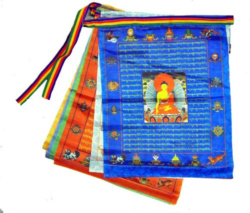 Premium calidad satén de gran Buda tibetano oración banderas, banderas de oración viento caballo