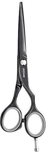 JAGUAR Haarschere DIAMOND E TITAN 6.0 | Friseurschere im Offset-Design | antiallergene schwarze Titan-Hochglanzbeschichtung | Made in Germany