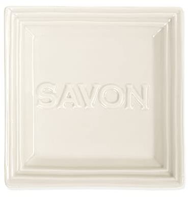 Pre de Provence Marseille Olive Oil Ceramic Soap Dish, Keeps Bar Dry and Protects Countertops, 4.3 Square