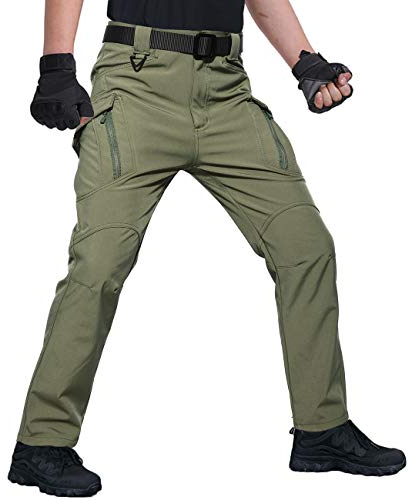 KEFITEVD Gefütterte Winterhose Herren Wasserdicht Wanderhose Softshell Hose Angelbekleidung Fleecehose Thermo Wathose Männer Arbeitshose Winter Dunkeloliv 38