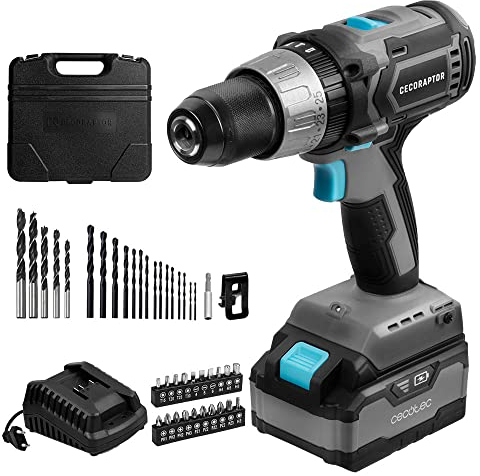 Cecotec Bohrmaschine CecoRaptor Perfect Drill 4020 X-Treme. 20 V 4.000 mAh Akku, 4-poliger DC 700 Motor, Leerlaufdrehzahl 0-500/ 0-1.800 U/min, Schlagzahl 0-7.500 / 0-26.000 bpm