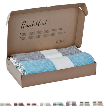 Tadussi ® Strandtuch Saunahandtuch Fouta 100x200 [2er Set] Ideal als Hamamtuch Strandhandtuch XXL Picknickdecke für Damen & Herren - Extra Groß - 100% Baumwolle in Grau & Türkis