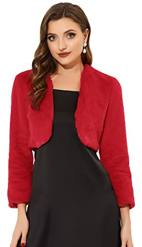 Allegra K Formal Bolero for Women's Evening Dressy Faux Fur Shrug Jacket Small Red
