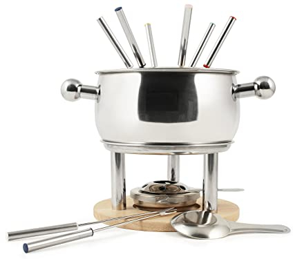 HOME 9830000 Servizio Fonduta 11 Pezzi per 6 Persone in Acciaio Inox 18/10, Bourguignonne, Cioccolato, Formaggi