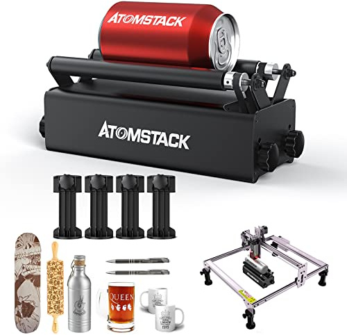 ATOMSTACK R3 Rodillo rotativo láser de 360°, eje Y, rodillo rotativo láser para grabado, taza, bolígrafo, cilindro, redondo, objetos de gran tamaño, diámetro ajustable