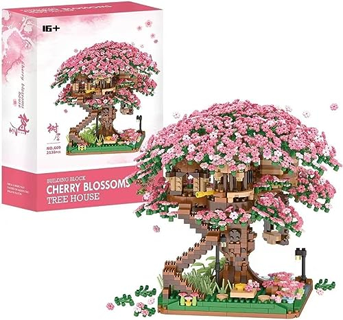 FULHOLPE Sakura Baum Bausteine Bausatz, 2138+ Klemmbausteine Modular Japanische Kirschblütenbaum Modellbausatz, Konstruktionsspielzeug Nicht Kompatibel mit Großen Marken Baumhaus