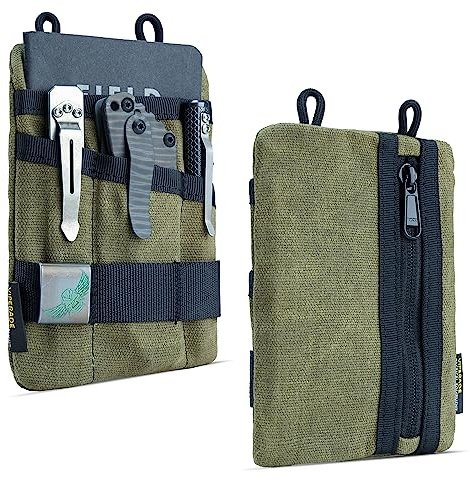 VIPERADE VE1-OW EDC Pouch, Waxed Canvas Pocket Organizer, EDC Pocket Organizer Pouch for Men, 3 Tool Slots with 1 Zipper Pocket Great for EDC Gears(Green)
