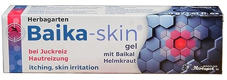 Baika-skin Gel 40 g, gel de soin, démangeaisons, irritation de la peau, piqûres d'insectes, allergie cutanée, éruption cutanée, avec squelette Baïkal, peau allergique, acné, boutons