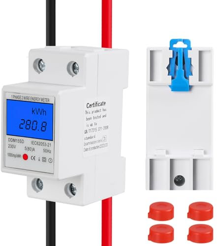 Jadeshay Compteur Électrique Monophasé, Rail DIN Compteur Electrique Consommation DDM15SD Wattmètre 5-80A 220V 50Hz Compteur Électronique KWh avec Rétroéclairage LCD