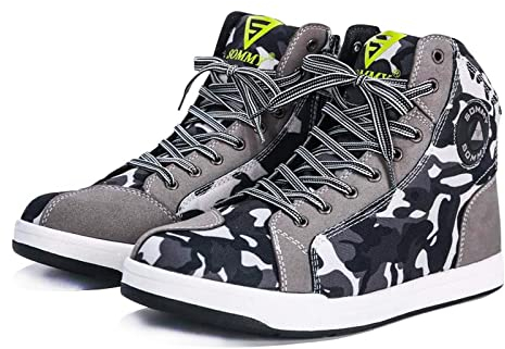 Generic Herren Motorradschuhe Casual Street Sneakers Side Zip Abriebfeste Anti-Rutsch-Sohlen mit Knöchelpolster für zusätzlichen Schutz in Tarnfarbe, Größe 45 EU