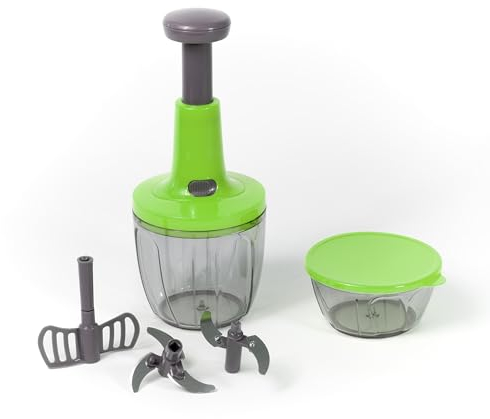 Meridiana Mixer Tritatutto Manuale, 5 Lame acciaio Inox, Trita Verdure Manuale, Frullatore Manuale Taglio di Cipolla Manuale Tritaverdure da Cucina, press Chopper, Contenitore 900 + 500 ml (Verde)