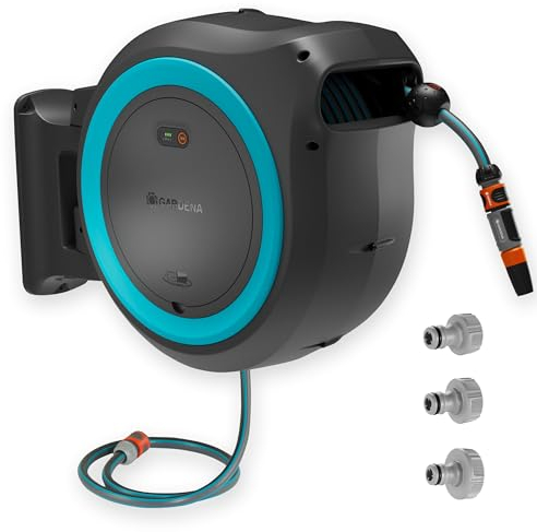 Gardena Akku-Wand-Schlauchbox PowerRoll XL solo: Automatischer Schlauchaufroller mit 35 m Gartenschlauch, Schlauchführung und RollControll, akkubetrieben, UV- und frostbeständig (18640-55)