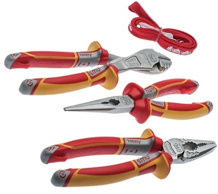 Kombinierter Werkzeugsatz VDE, 3-tlg. | Bestückt mit Qualitätswerkzeugen | Kraft-Kombizange VDE 205 mm | Kraft-Seitenschneider VDE 200 mm | Telefonzange VDE 205 mm | Art. Nr. 751