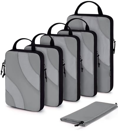 Cubo de embalaje de compresión para viajes, BAGSMART 6 Set de cubos de embalaje de viaje para maleta, bolsa organizadora de maleta de compresión, 05-gris, 6 unidades