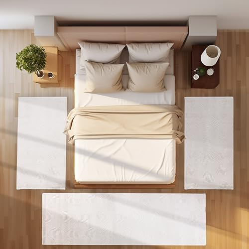 SIMPEX Bettvorleger Schlafzimmer Teppich Läufer Flur Bettumrandung Teppich Küchenläufer Kurzflor 3 Teiliger Set Boho Stil Modernes Design Soft Weich, Creme