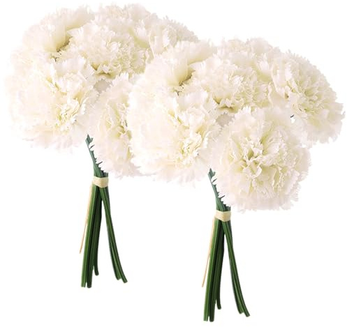 CAKEEYUM 2 ramos de claveles falsos de 6.3 x 10.2 pulgadas, claveles realistas, flores artificiales decorativas de seda para boda, día de la madre, blanco lechoso