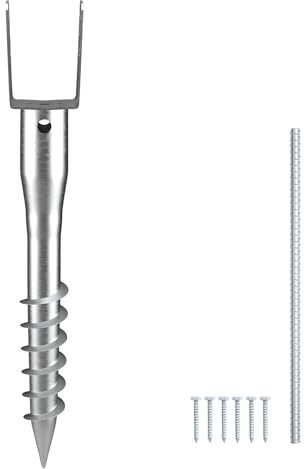 VEVOR Ancre de poteau sans creuser, 1 pcs, support de poteau à visser DIY, 100 x 70 x 700 mm, 6 tire-fonds et 1 barre d'armature, en acier robuste en U, pour boîtes aux lettres et poteaux de clôture