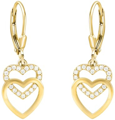 SOFIA MILANI - Boucles d'Oreilles pour Femme en Argent 925 - Plaqué Or - avec Pierre de Zircon - Boucle d'Oreille Pendantes en Forme de Cœur - E2546
