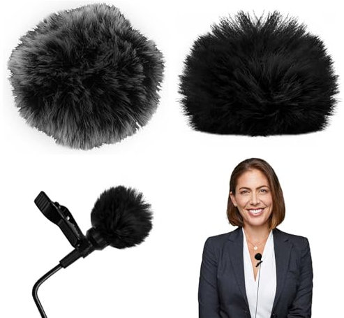 Homirty 2 Pack Microphone Windscreen Muff, Furry Windscreen for Lavalier Lapel Microphone, Furry Lav Windscreen, Furry Wind Muffs for Microphones, Cover for Lapel Microphone, Lavalier Wind Muff, 1cm