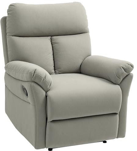 HOMCOM Poltrona Relax Reclinabile Manuale 140°, Poltrona con Poggiapiedi, Poltrona Reclinabile Imbottita in Microfibra per Camera da Letto, Salotto e Soggiorno, Grigio