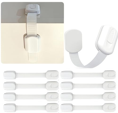 Cheeky Monkey® (8 Pack) with Adhesive Premium Child Locks for Cupboards, Child Proof Drawer Locks, Cabinet Locks Baby Proofing with No Drilling, Cupboard Locks for Children