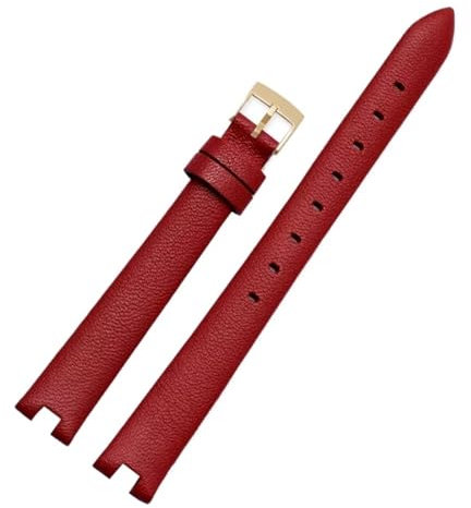 NKCVEZBW Series Notch-Uhrenarmband for Damen, kompatibel mit Gucci Ya141501 Ya141401 GC, Lederarmband-Zubehör, 12-14-mm-Armband(Red-Golden-K12,12x4mm)