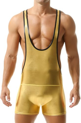 AIEOE Herr brottning singlet tröja ett stycke sport jumpsuit metallisk atletisk supporter jockstrap S-XL