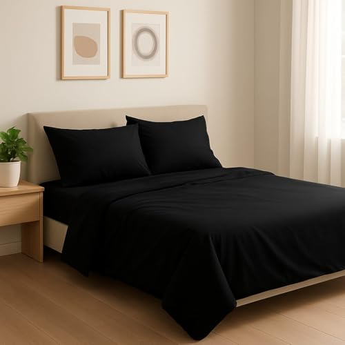 Generico FORTE - Completo Lenzuola Matrimoniali Cotone 2 Federe Incluse, Biancheria da Letto Certificata Oeko-Tex Standard, Colorazioni Tinta Unita, Realizzato in Italia (Matrimoniale, Nero)