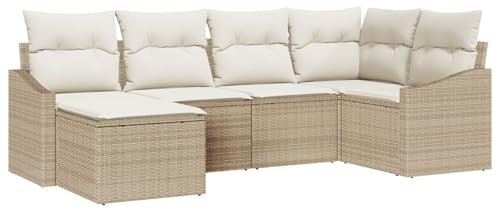 vidaXL Set di divani da Giardino 6 Pezzi con Cuscini Beige in Rattan Sintetico Resistente alle intemperie. Mobili Moderni per Esterno, Gruppo di Seduta modulare per Il Patio, Collezione Alfresco per