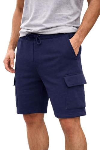 Comfort Collections Men's Fleece Cargo Shorts, Cotton Blend, 5 Pockets, Adjustable Drawstring Waist, Gym, Lounge and Casual (UK, Alpha, M, Regular, Regular, Navy)
