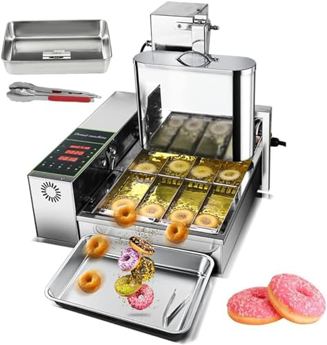 HTTGDGDH Macchina Automatica per Ciambelle 1750 Pezzi/Ora Macchina per Ciambelle Automatica Commerciale A 4 File con Pannello di Controllo Intelligente 2000 W Spessore Regolabile（4Row）