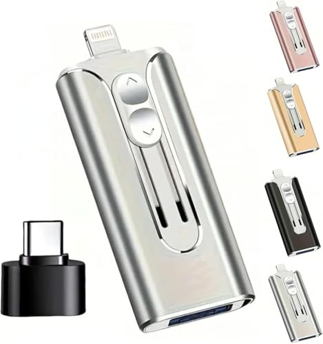 Flash-enhet, 4-i-1 USB-minne för mobiltelefoner och datorer, 32-256 GB, Micro USB + 8-stifts + USB 3.0-gränssnitt, typ-C-adapter, kompatibel med mobiltelefoner, datorer och andra enheter
