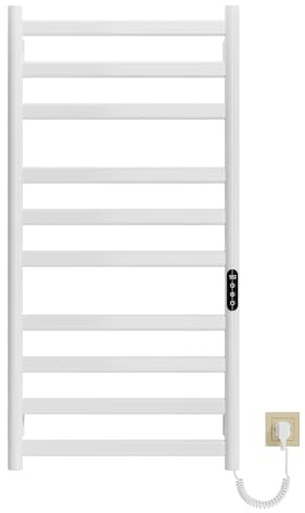 SWHC Scaldasalviette Elettrico,scaldasalviette,Bagno Scalda Asciugamani da Parete,Radiatore per Bagno Elettrico,Display LED,Touch Control,Timer,IPX4,Design Moderno,285W (Bianco, 100 * 50 cm)