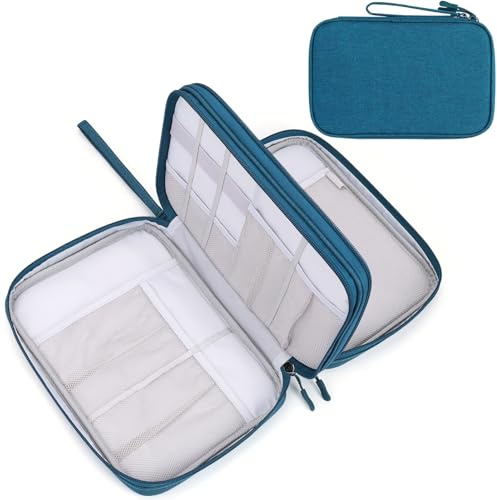 FYY Travel Accessories Bag - 2-Layer Portable Cable Organiser Bag Travel Electronics Organiser, Tech Accessories Carry Storage for Cables, Power Bank, USB Drive, Charger, Hard Disk L-Dark Green