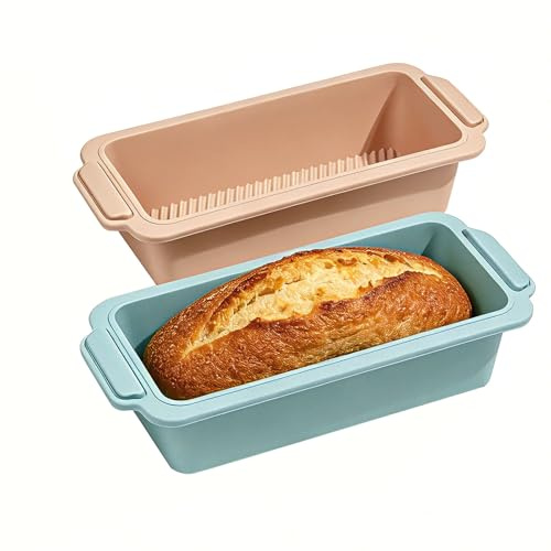 VINATO 2 Pezzi Stampi Per Pane in Silicone, Stampi Plumcake Silicone Antiaderenti,Stampo Pane in Cassetta da Forno 28x16x6.5 cm per Pane, Plumcake & Toast (Blu & Rosa)