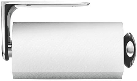 simplehuman KT1086 Quick Load Wall Mounted Kitchen Roll Holder, Suitable for Under Cupboard Cabinet, Easy One Sheet Tear, Easy to Install(Fits Kitchen Rolls Measuring 22-23cm), Brushed Stainless Steel