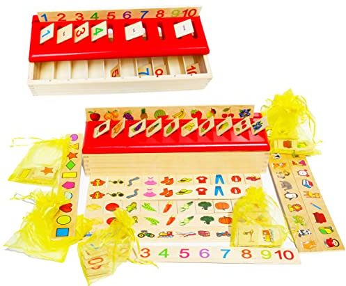 Toys of Wood Oxford Boîte de tri en Bois pour bébé - Jouets éducatifs Montessori - Jeu d'apprentissage pour Les Chiffres Les Formes. Coffret en Bois pour Le tri par catégorie - Jeu d'association.