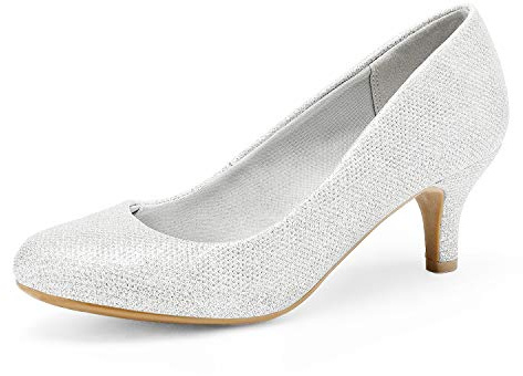 DREAM PAIRS Women's LUVLY Court Shoes Sandals Bridal Wedding Party Low Heel Pump Shoes, Size 5, Silver