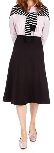 Everyday High Waist A-line Flared Skater Midi Skirt (M, Black)