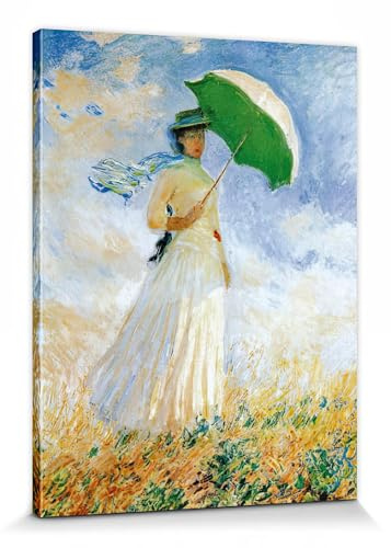1art1 Claude Monet Póster Impresión En Lienzo Mujer con Sombrilla Mirando hacia la Derecha, 1886 Cuadro En Bastidor De Camilla De Madera | Mural XXL | Imagen 80x60 cm