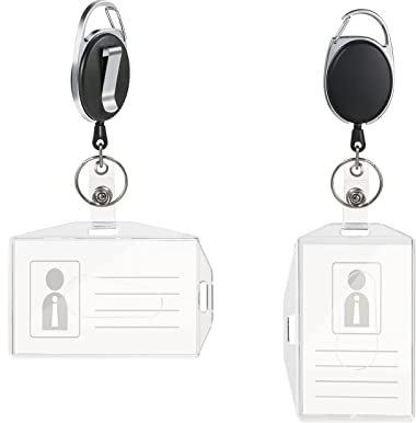 Vicloon Ausweishüllen, 2 Stück ID Kartenhalter mit Retractable Schlüssel Jojo, Ausweishalter mit Clip, Aus Plastik Hartplastik, Horizontal/Vertikal 2 Arten Zum Tragen, für ID Badge Holder