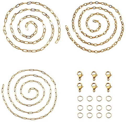 PandaHall 3 meter rostfritt stål gem länkkedja guldfärg 3 storlekar oval länkkedja choker 4 ~ 6 mm bred med hummerklolåsar och hoppringar för kvinnor flickor