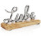 com-four® Deko Aufsteller Liebe - Schriftzug aus vernickeltem Aluminium auf Mangoholz-Sockel - Deko-Schriftzug zum Hinstellen (silberfarben - Liebe)